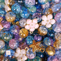 Océan Pastel - Mix de perles en verre  – 60 g avec breloques fleurs et étoile de mer
