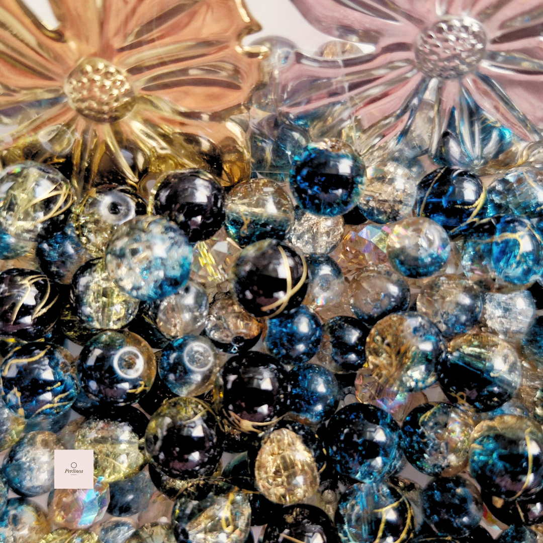Bleu Nuit - Mix de perles en verre – 60 g (perles verre + pendentifs)