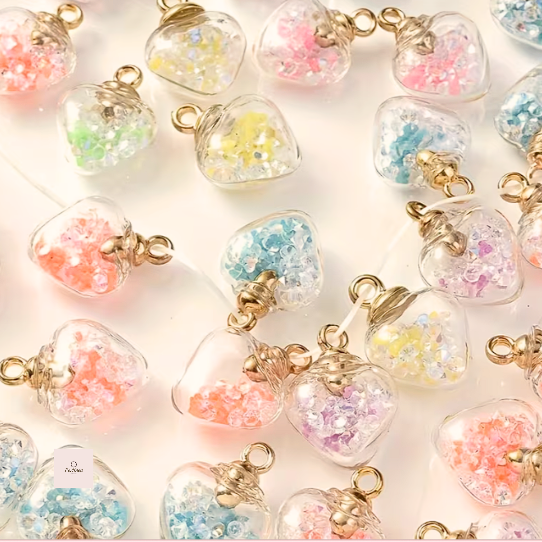 Cœur en verre coloré- Lot de 5 pendentifs DIY